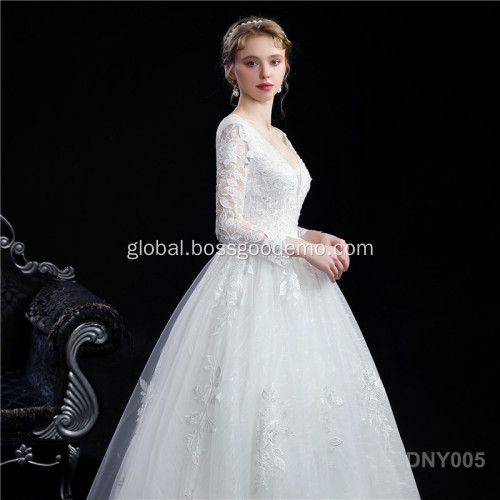 Princess Wedding Dress Bridal Gowns Wedding Autumn Lace Slimming Fashion Bride Halter Tail long sleeve wedding dress Factory